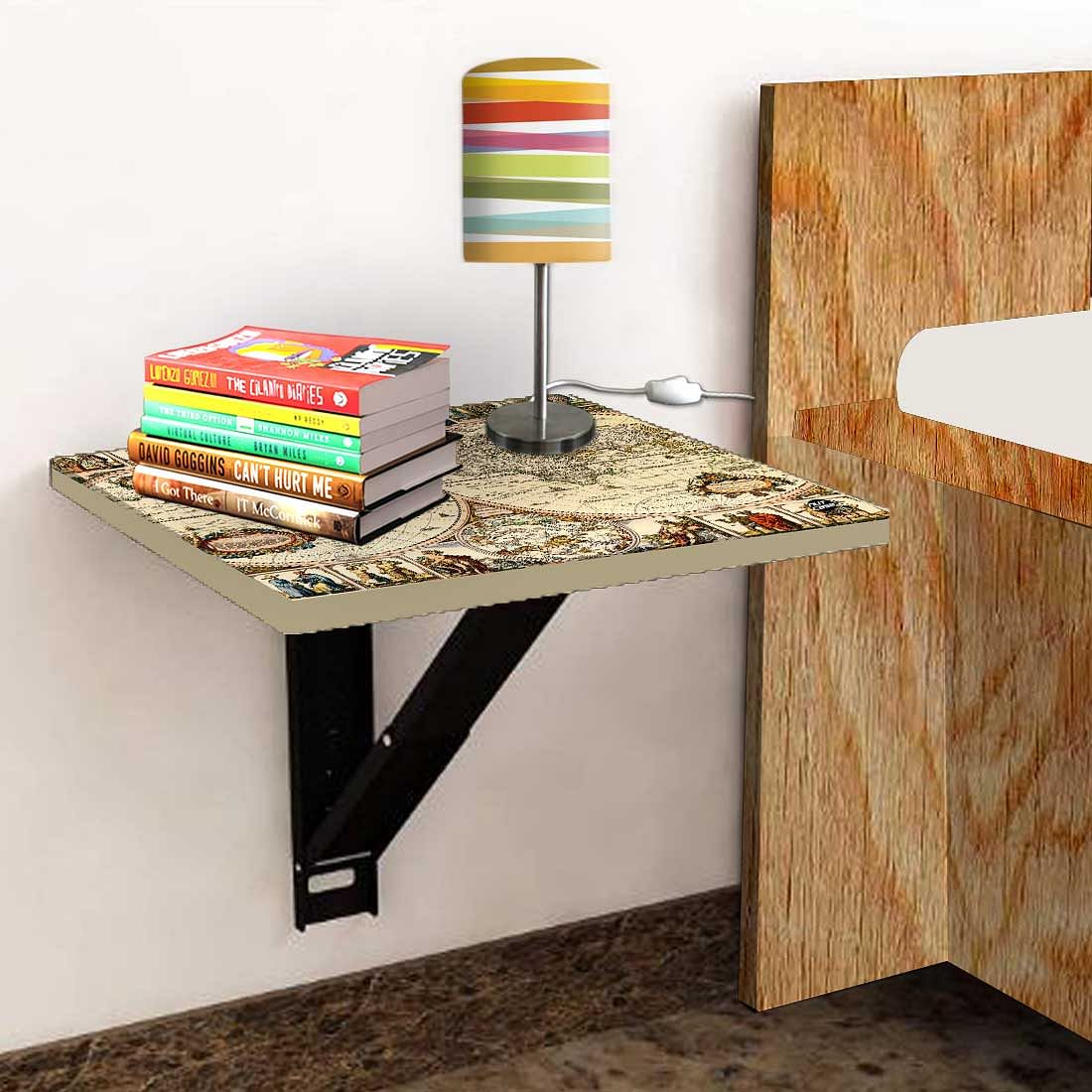 Wall Mounted Folding Bedside Table - World Map Design - Image 4