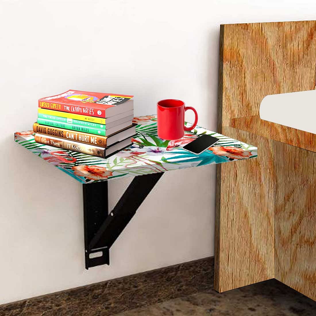 Wall Hanging Bedside Table For Bedroom - Leaves and Swan - Image 3
