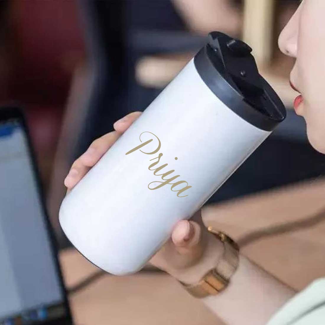 Personalized Coffee Tea Travel Mug Tumbler With Name Initials Monogram Engraved (400 ML) - Image 10