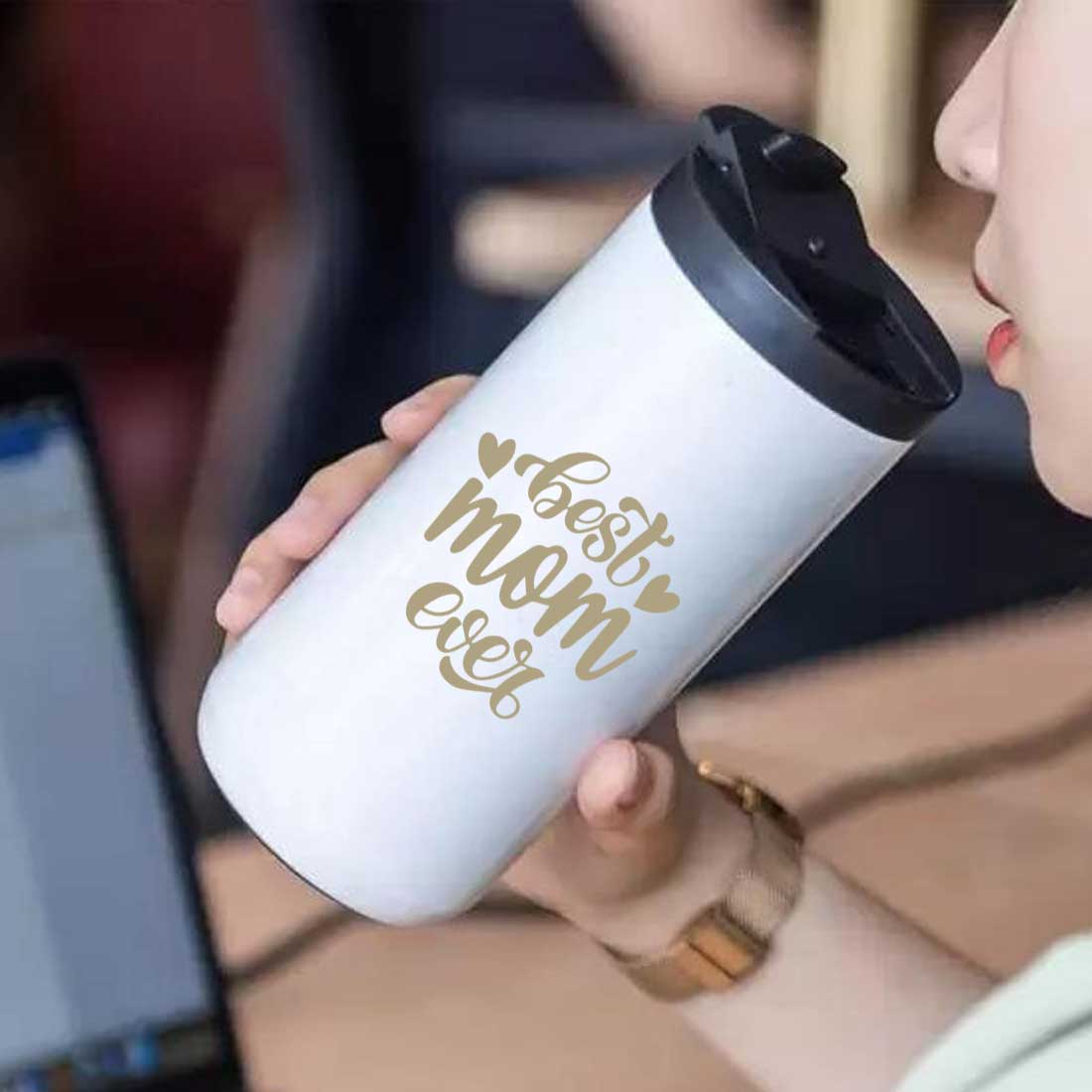 Tea Travel Mug with Lid Engraved Stainless Steel Flask for Mother Day Gift (400ML) - Best Mom Ever - Image 11