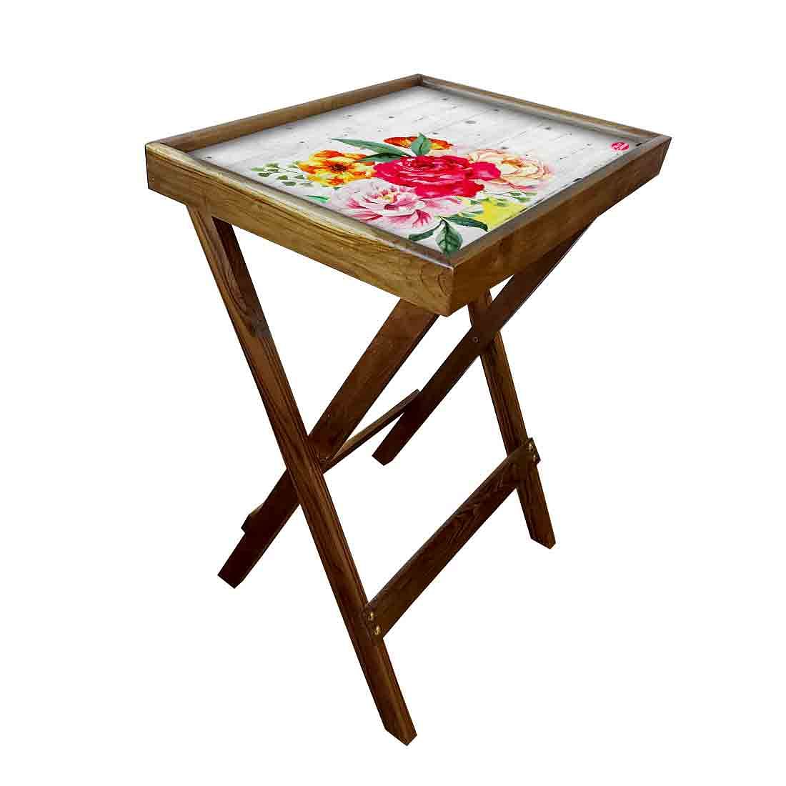 Foldable Living Room Table Bar Snacks Serving Tables - Red Rose - Image 2