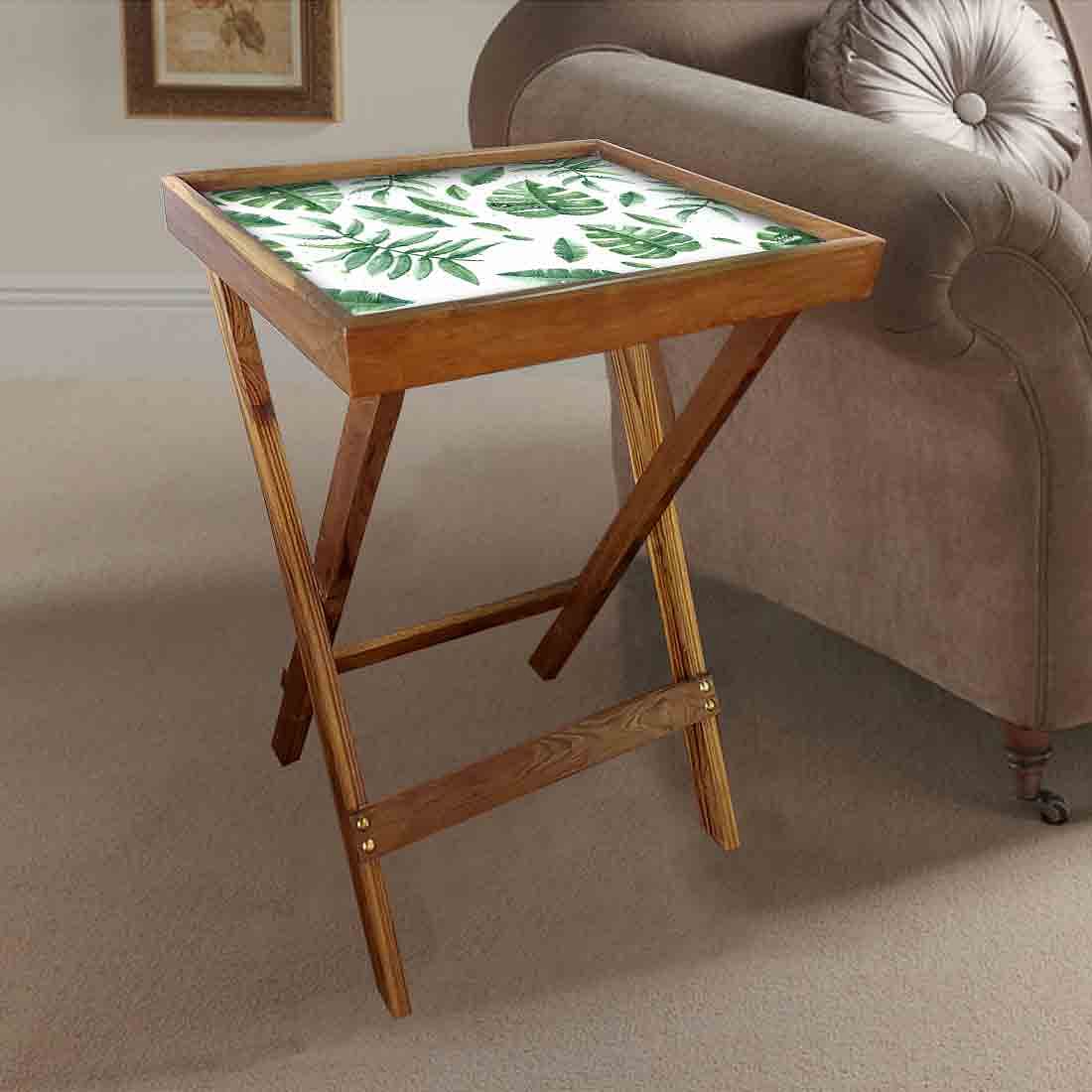 Foldable TV Trays Table Bar Snacks Serving Tables - Green Leaves - Image 2