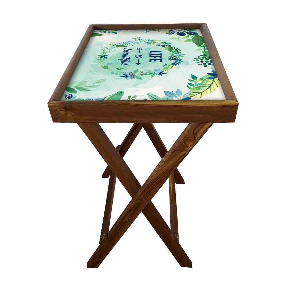 Wooden Patio Table Serving Side Tables for Living Room - Life is Beautiful - Image 5