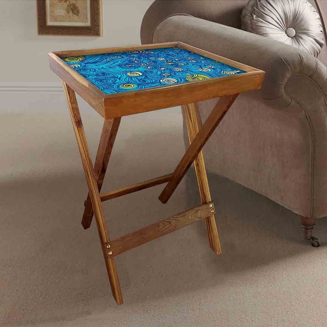 Folding TV Trays Table Bar Snacks Serving Tables - Blue Design - Image 2