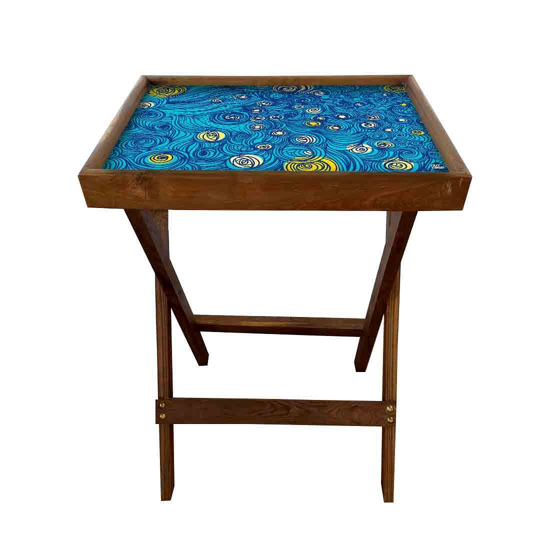 Folding TV Trays Table Bar Snacks Serving Tables - Blue Design - Image 3