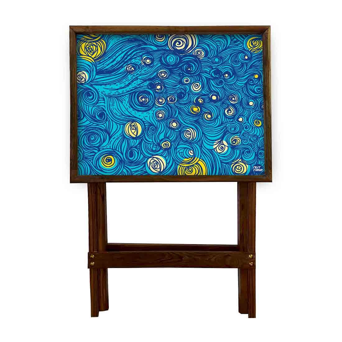 Folding TV Trays Table Bar Snacks Serving Tables - Blue Design - Image 4