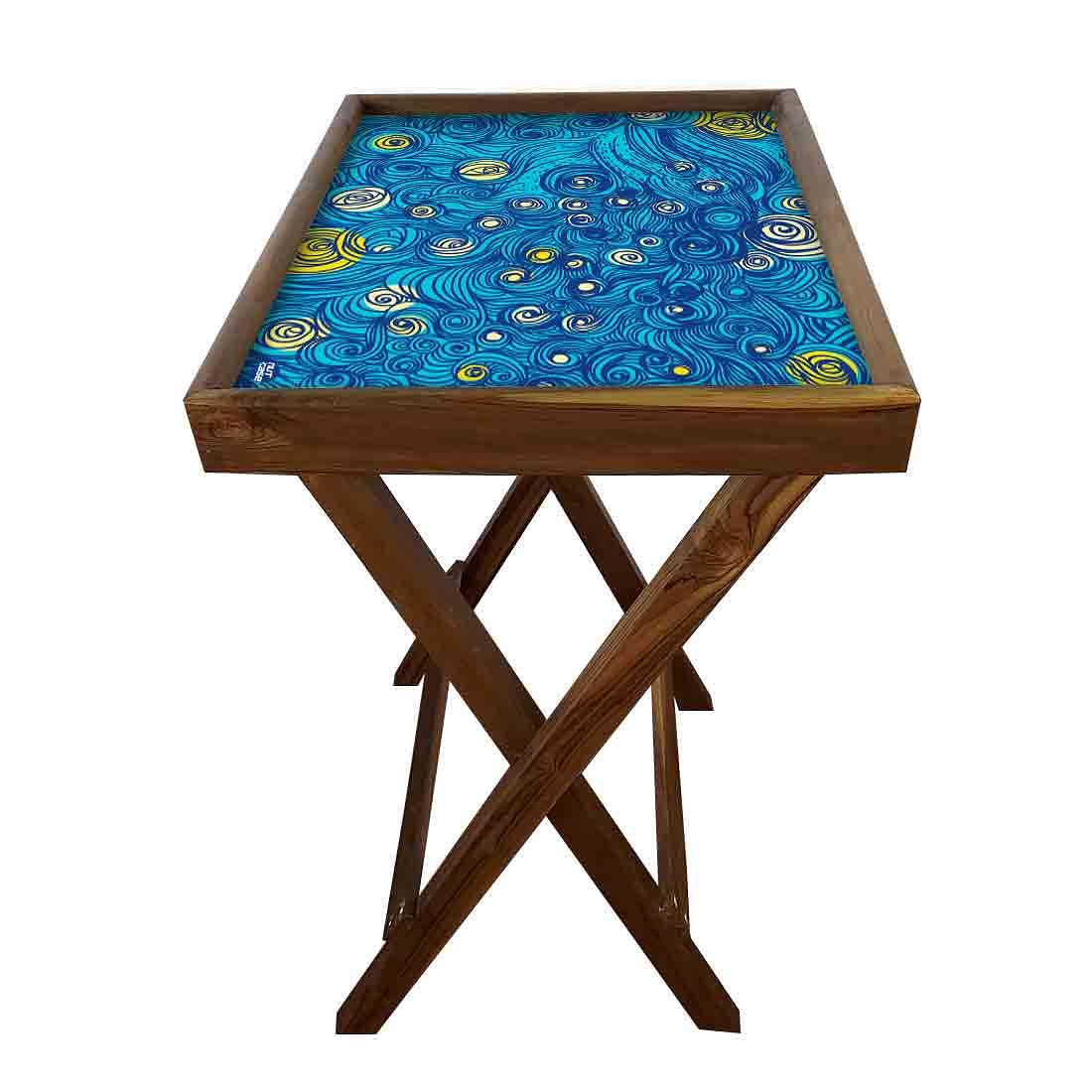Folding TV Trays Table Bar Snacks Serving Tables - Blue Design - Image 5
