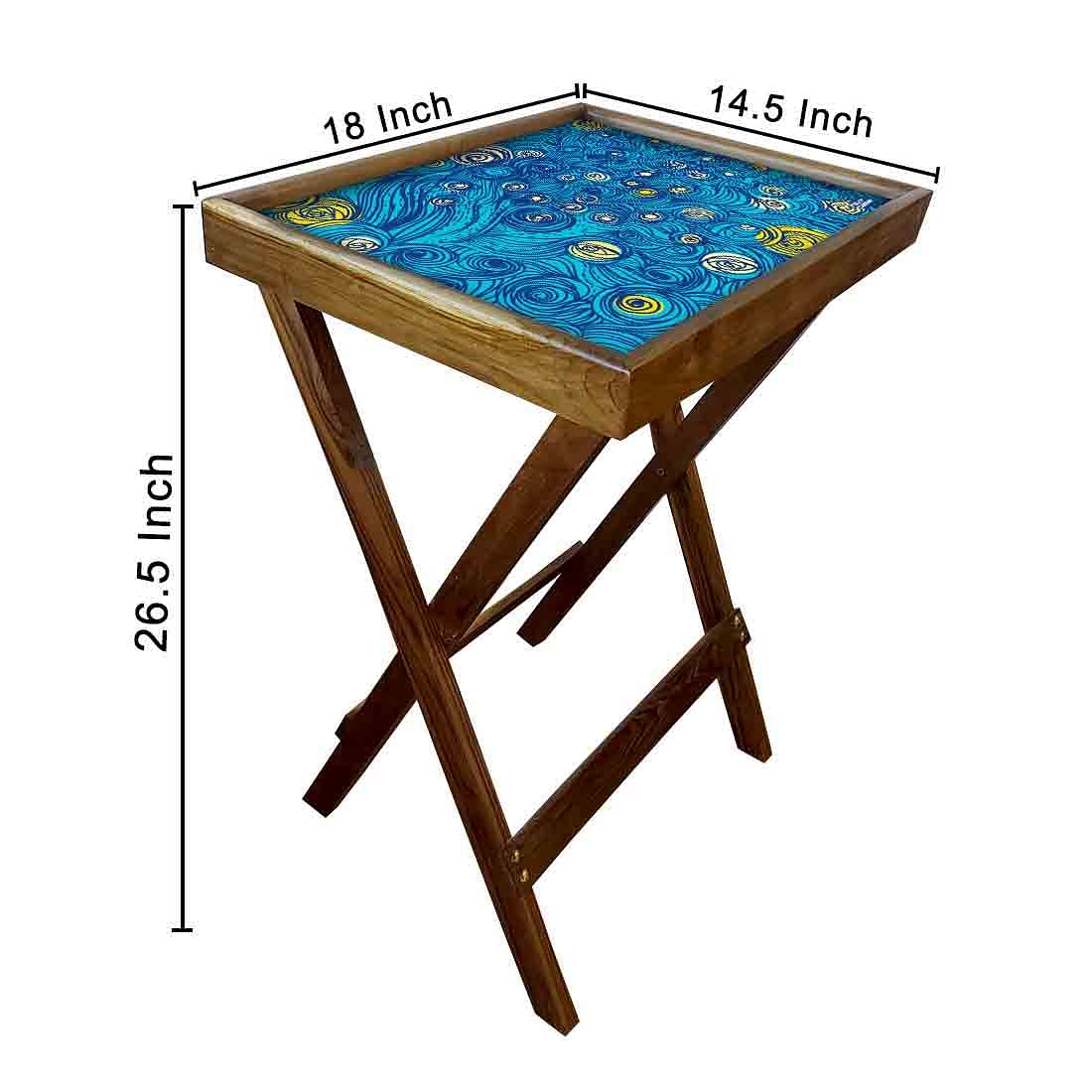 Folding TV Trays Table Bar Snacks Serving Tables - Blue Design - Image 6