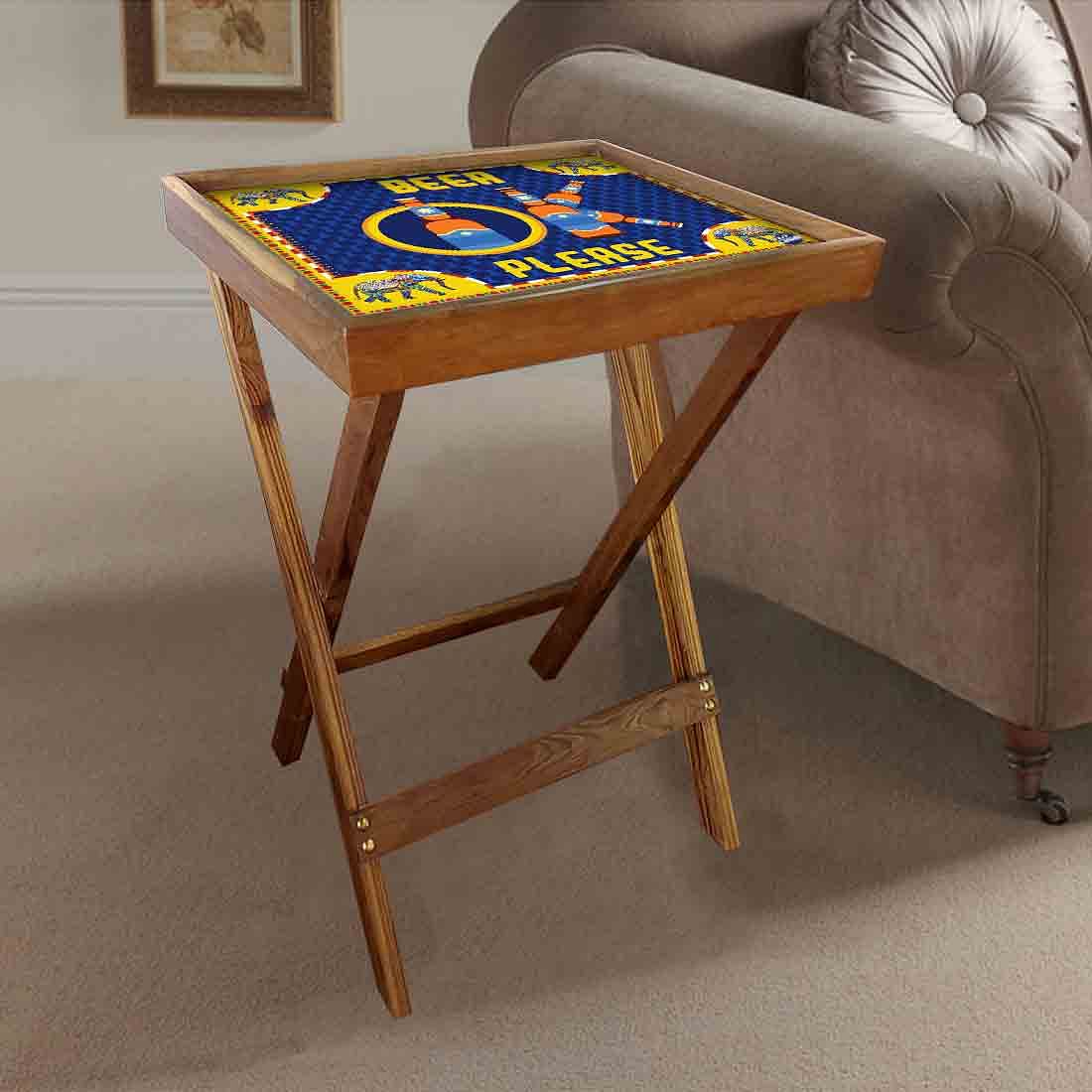 Folding TV Table for Living Room Bedroom Side Tables - Beer - Image 2
