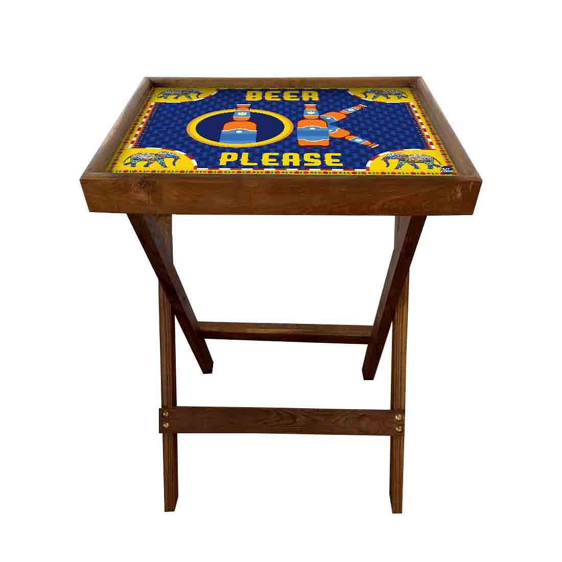 Folding TV Table for Living Room Bedroom Side Tables - Beer - Image 3