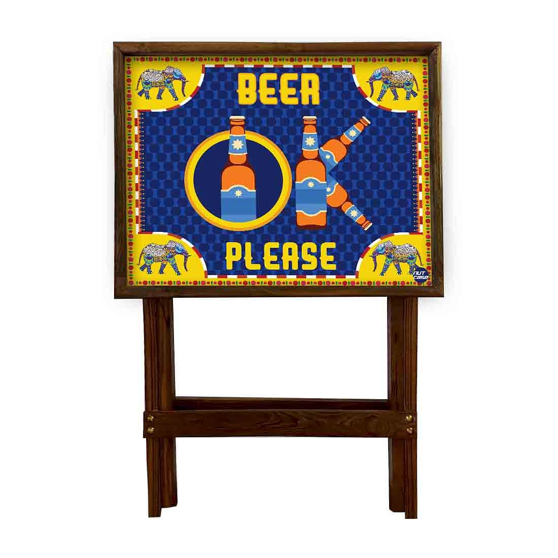 Folding TV Table for Living Room Bedroom Side Tables - Beer - Image 4