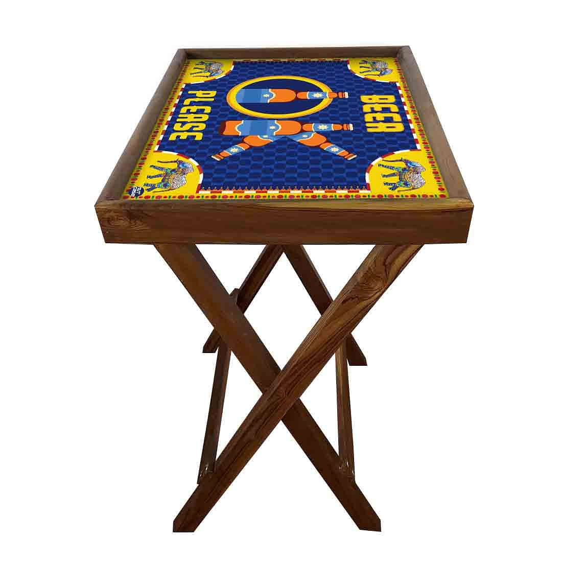 Folding TV Table for Living Room Bedroom Side Tables - Beer - Image 5