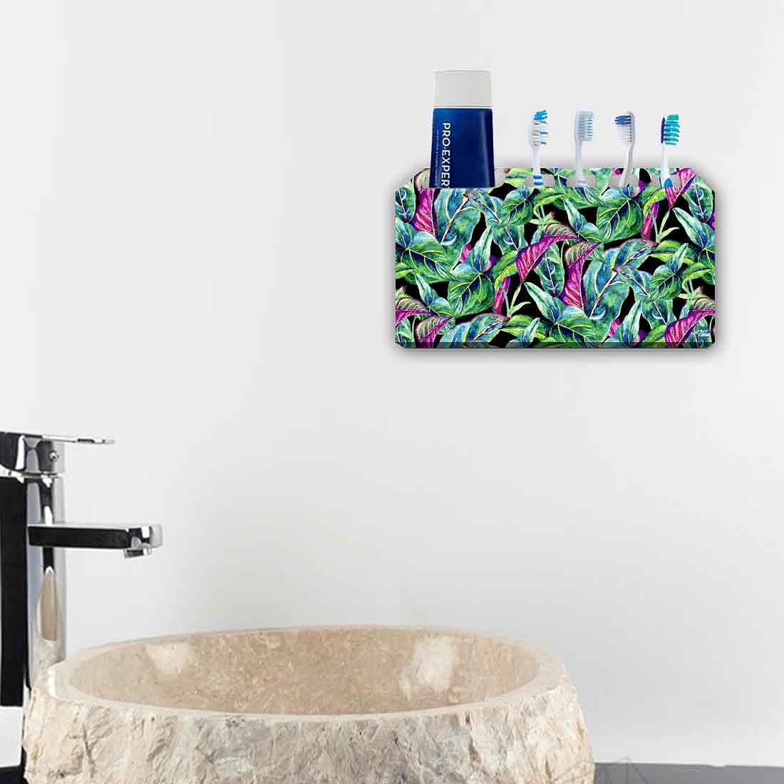 Toothbrush Holder Wall Mounted -Green Black Tropical Leaf - Image 4