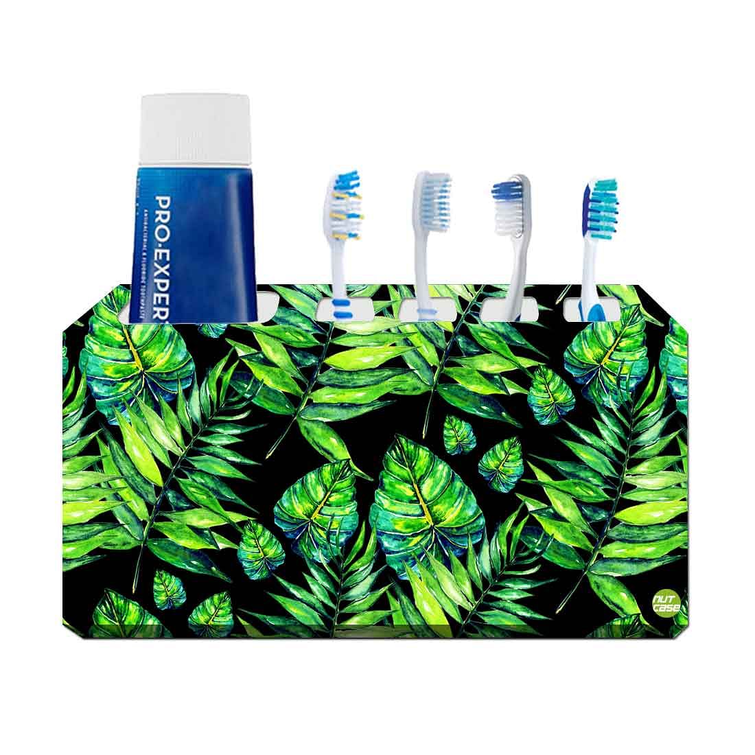 Toothbrush Holder Wall Mounted -Dark Green Tropical Leaf