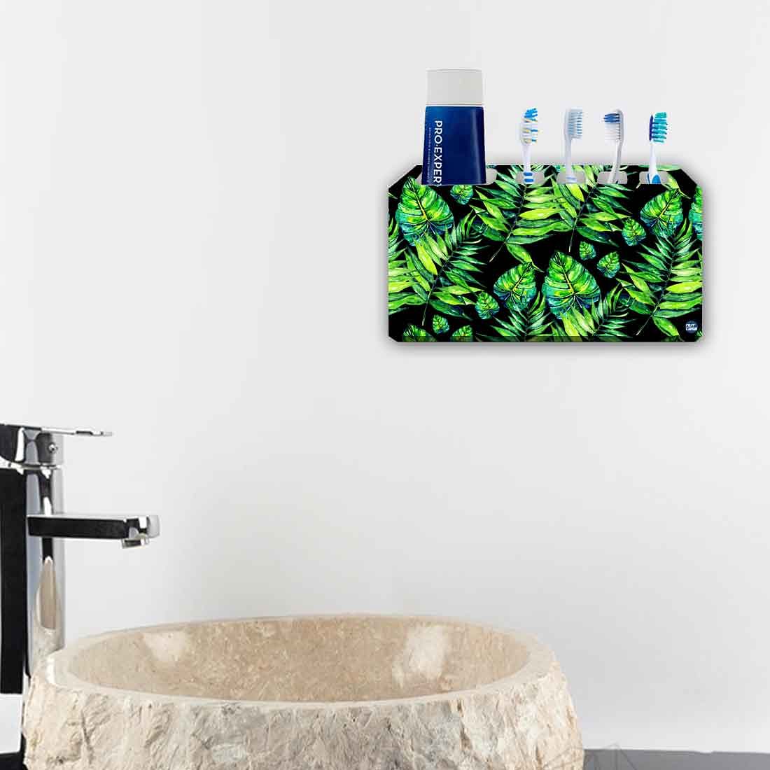 Toothbrush Holder Wall Mounted -Dark Green Tropical Leaf - Image 4