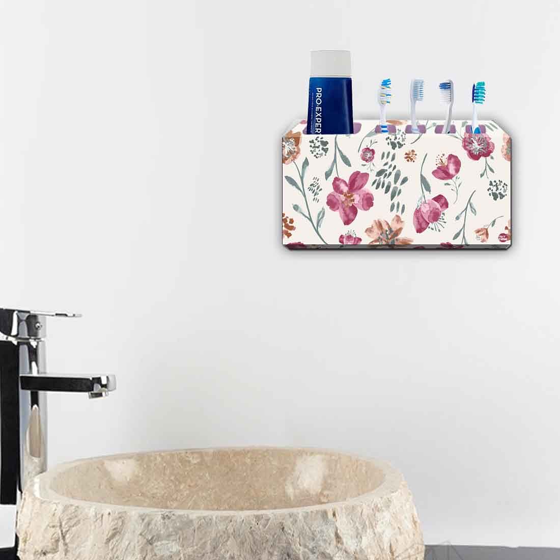 Toothbrush Holder Wall Mounted -Cute Baby Flowers Gray - Image 4
