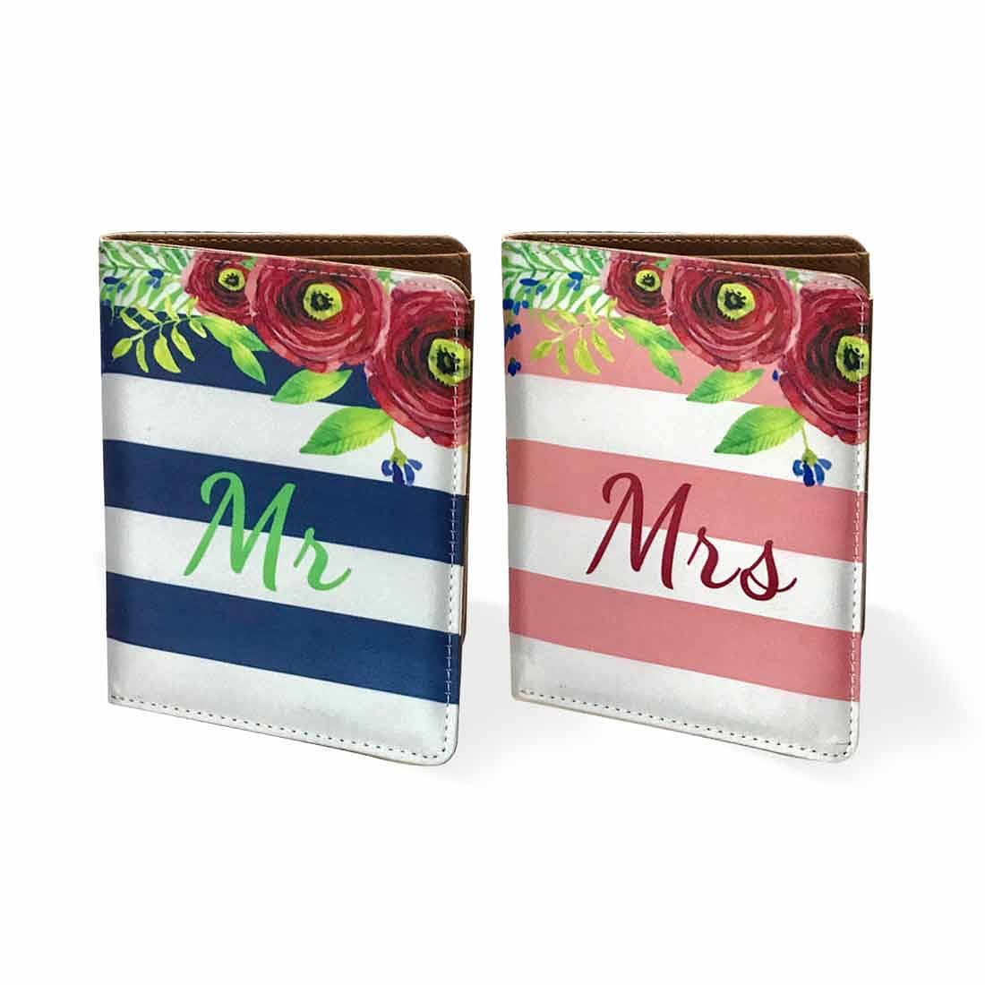 Couple Passport Cover Holder Leather Travel Wallet Case Designer Passport Cover - Pink And Blue Strips - Image 6
