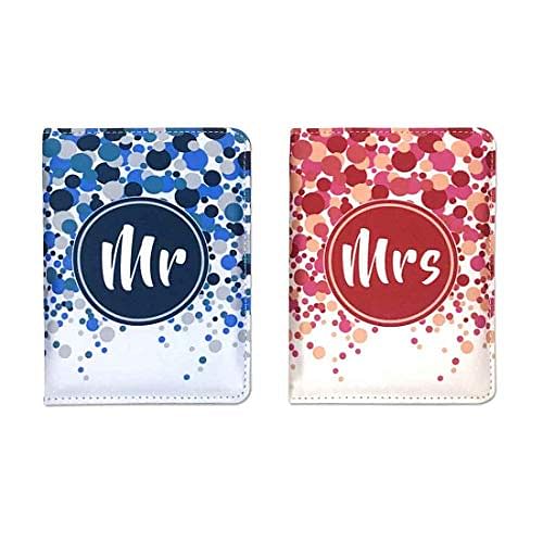 Couple Passport Cover Holder Leather Travel Wallet Case Designer Passport Cover - Blue And Pink dots - Image 3