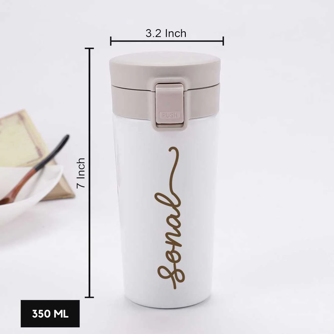 Personalized Travel Coffee Flask Sipper With Name Engraved Stainless Steel Flask (380 ML) - Add Name - Image 11