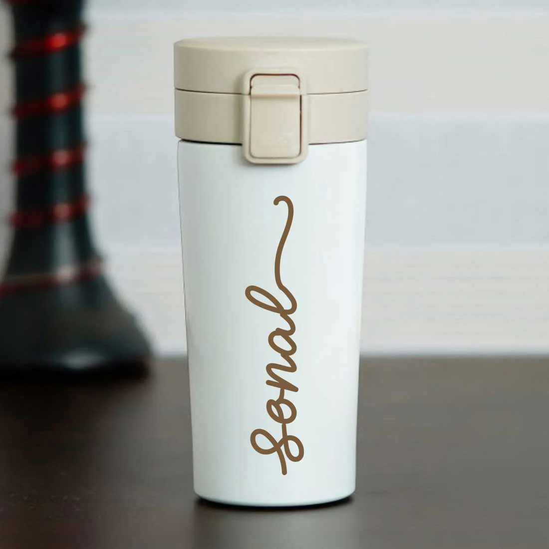Personalized Travel Coffee Flask Sipper With Name Engraved Stainless Steel Flask (380 ML) - Add Name - Image 4