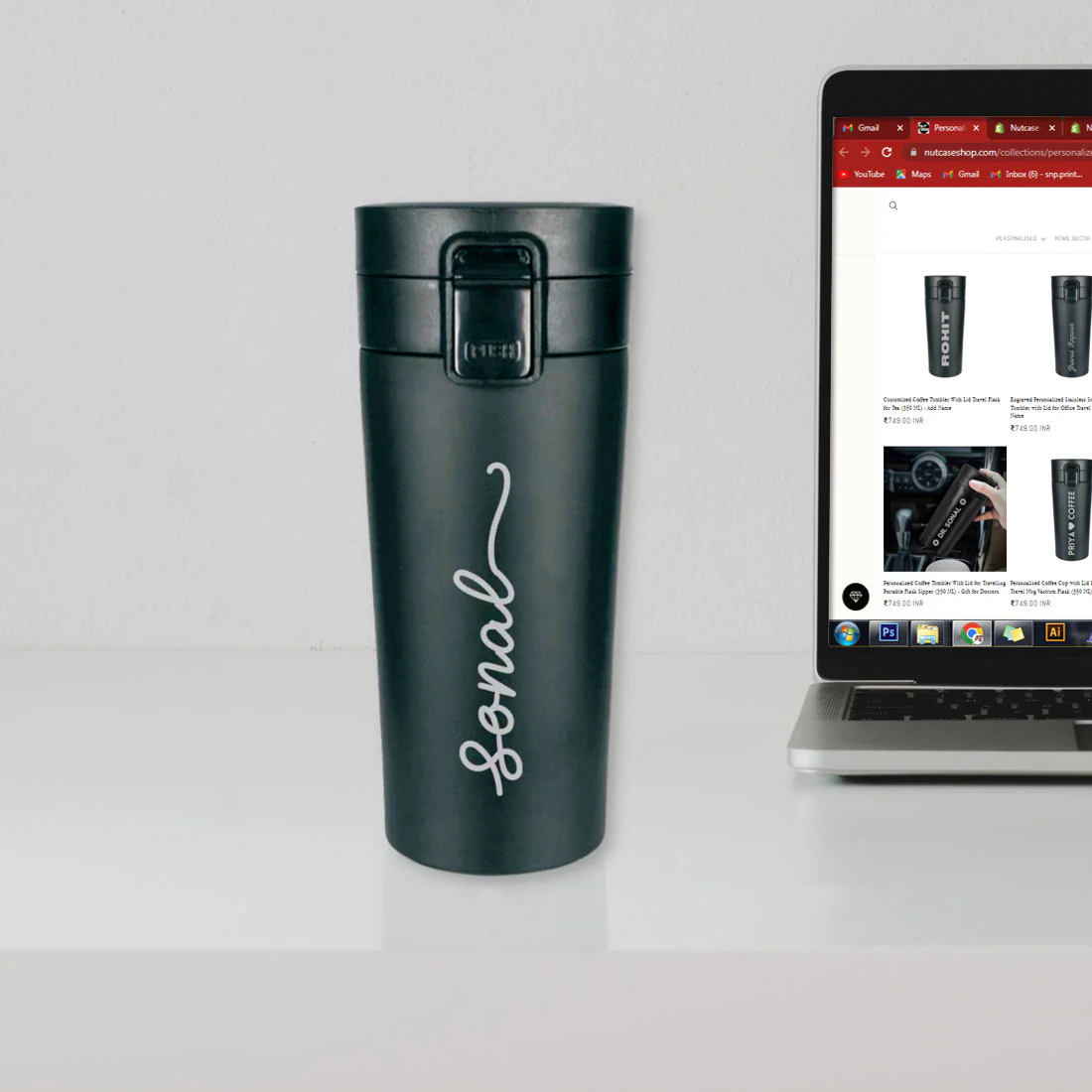 Personalized Travel Coffee Flask Sipper With Name Engraved Stainless Steel Flask (380 ML) - Add Name - Image 5