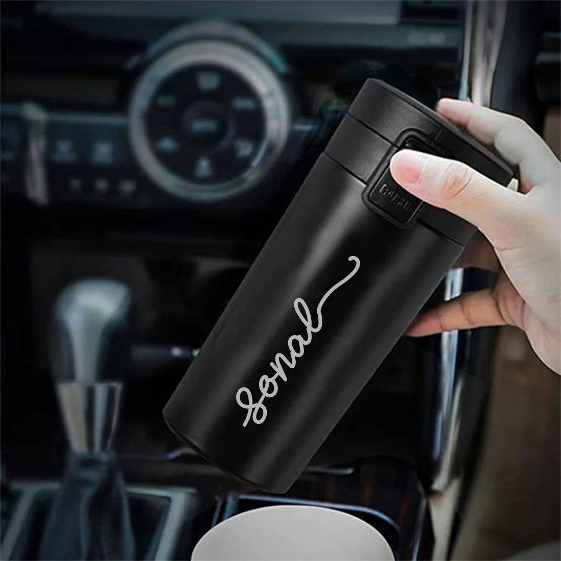 Personalized Travel Coffee Flask Sipper With Name Engraved Stainless Steel Flask (380 ML) - Add Name - Image 7
