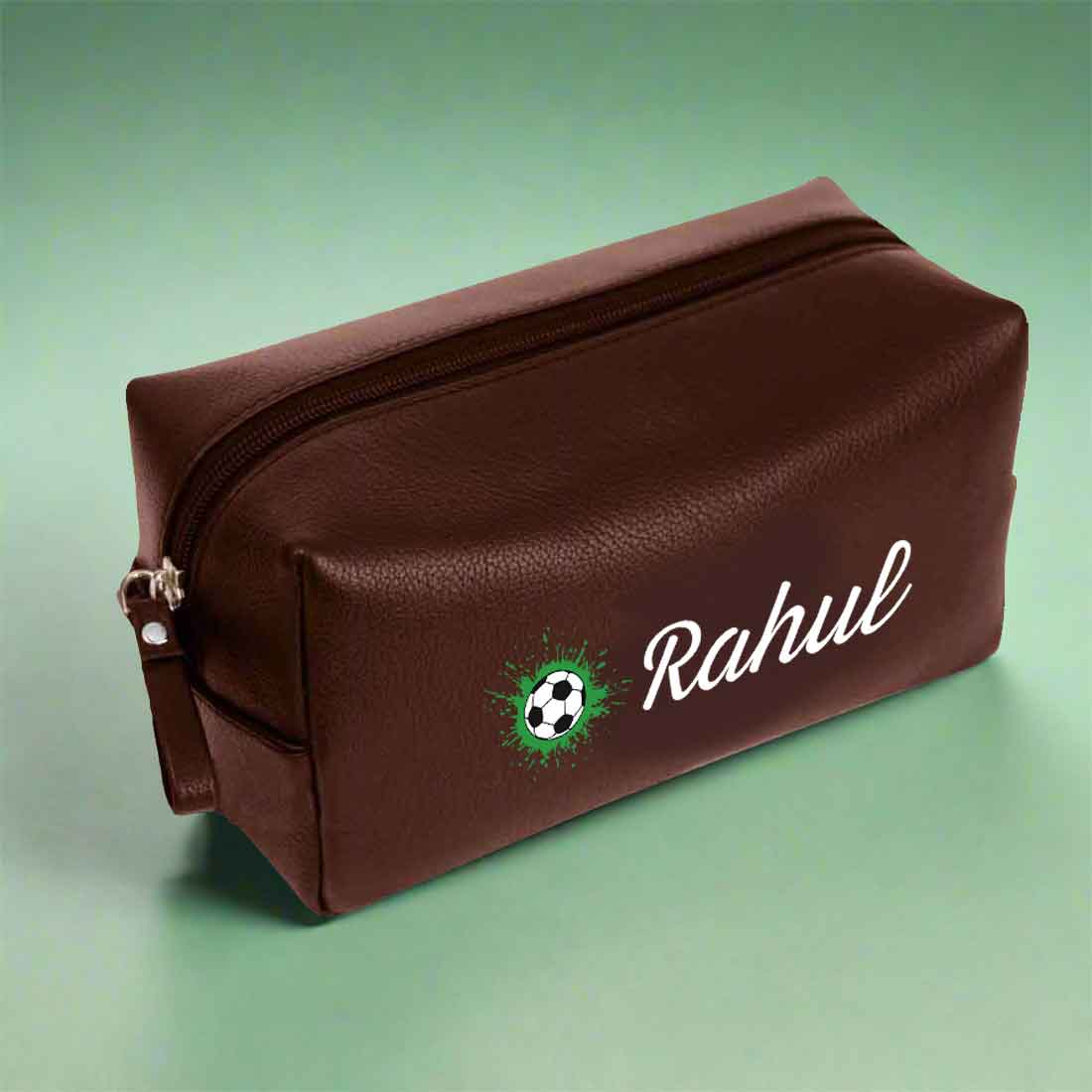 Travel Pouch Bag with Name - Premium Leather Pouch Organizer-FOOTBALL