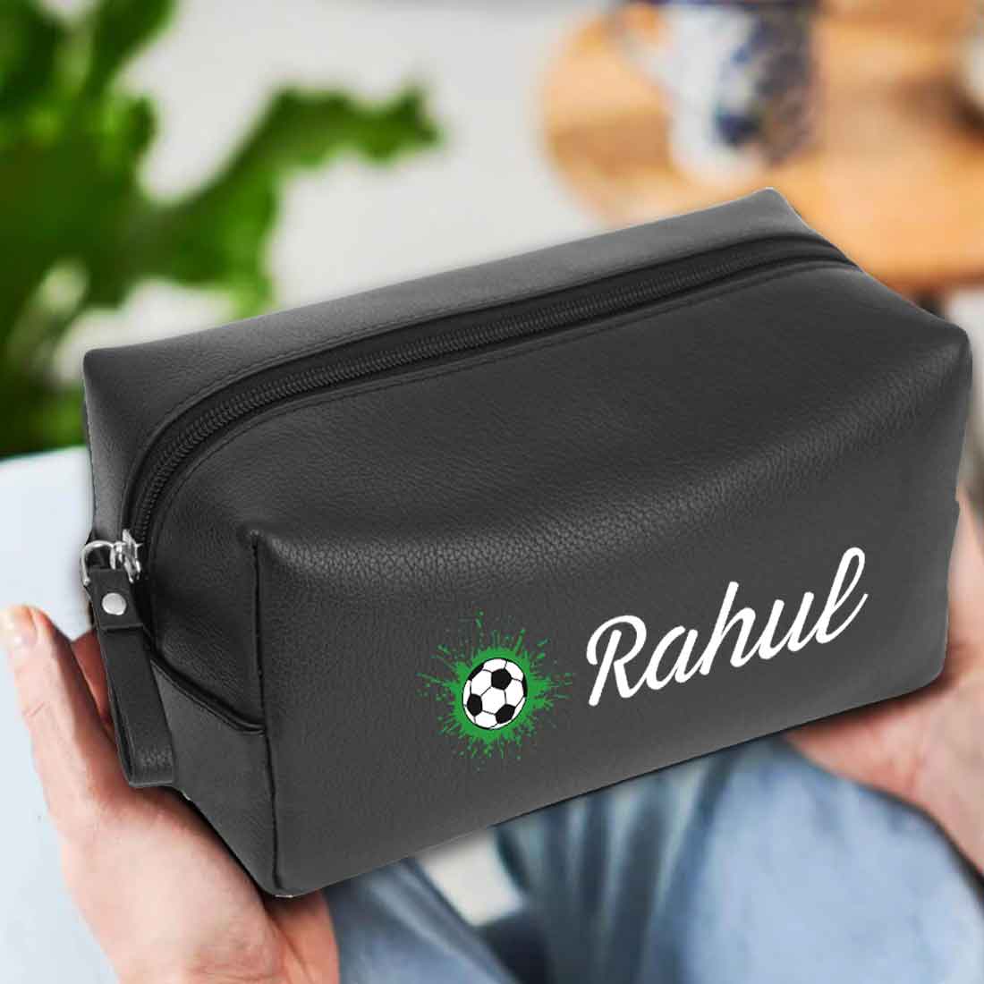 Travel Pouch Bag with Name - Premium Leather Pouch Organizer-FOOTBALL - Image 2