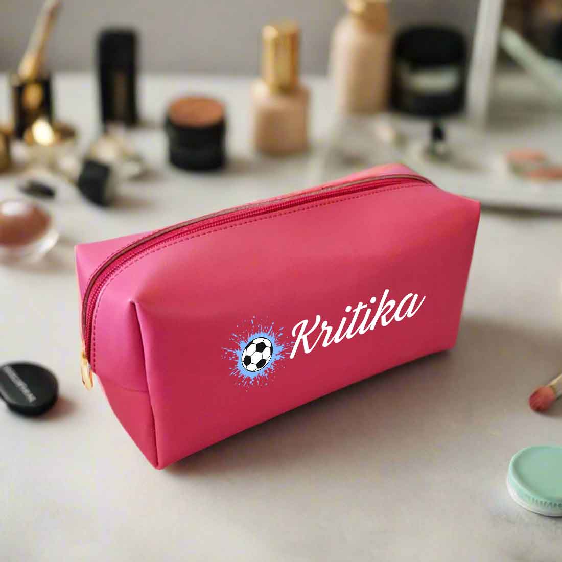 Travel Pouch Bag with Name - Premium Leather Pouch Organizer-FOOTBALL - Image 3