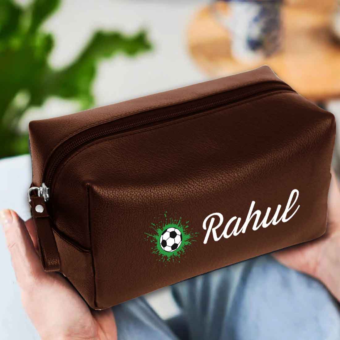 Travel Pouch Bag with Name - Premium Leather Pouch Organizer-FOOTBALL - Image 7