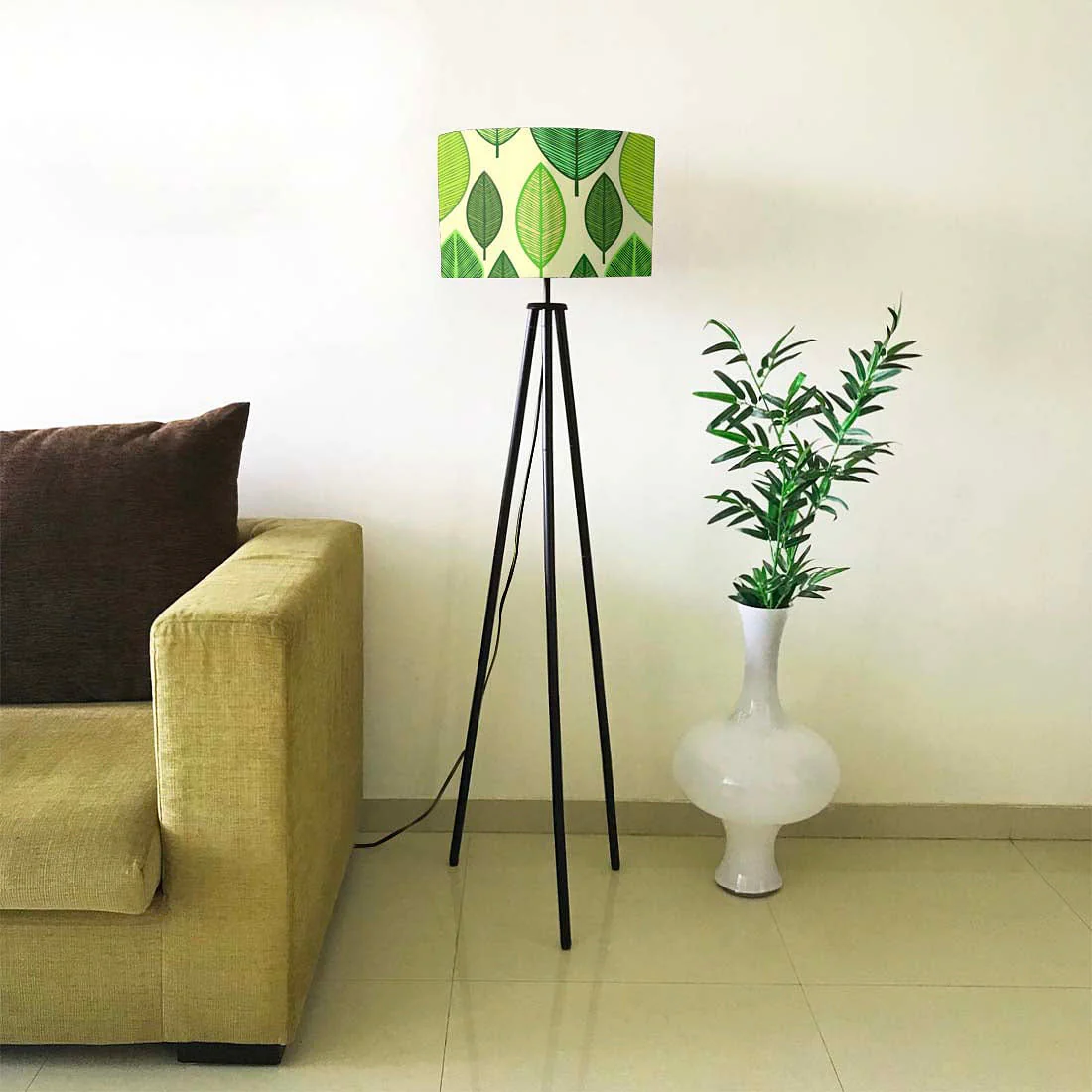 Tripod Standing Floor Lamp for Living Room - Single Leaf