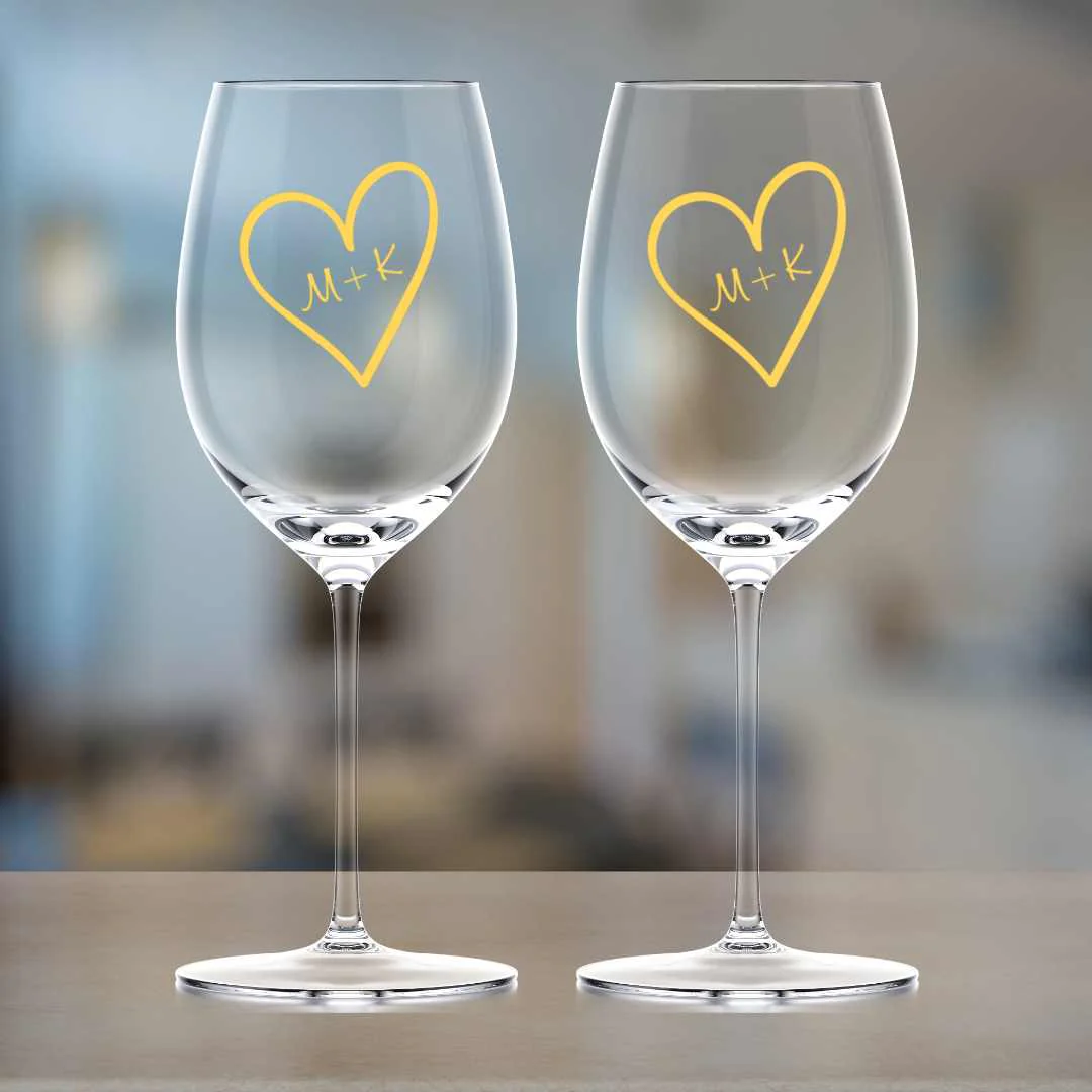Unique Anniversary Gifts for Couples Personalized Wine Glasses Set Of 2 - Hearts - Image 2
