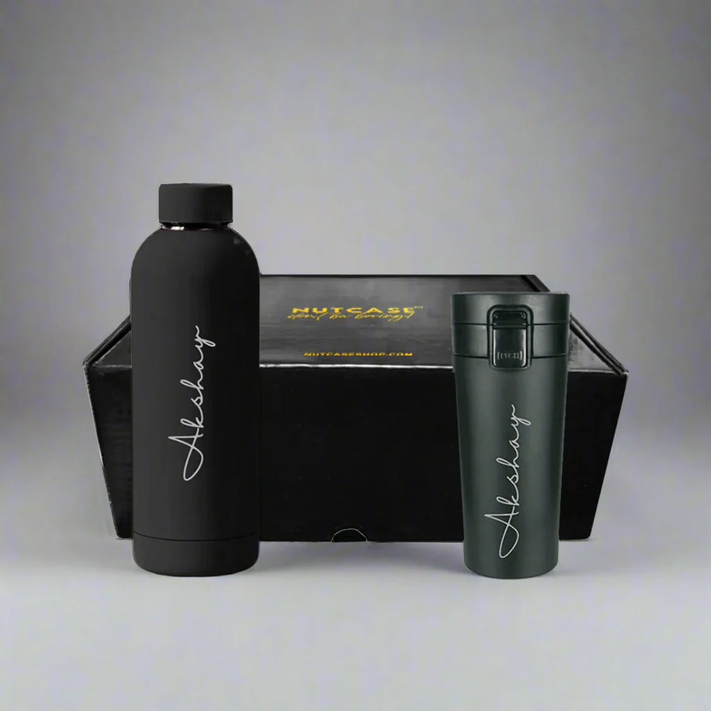 Valentine's Day Gifts for Boyfriend-Black Personalized Double Insulated Bottle, Coffee Tumbler with Hip Flask or Diary - Image 2