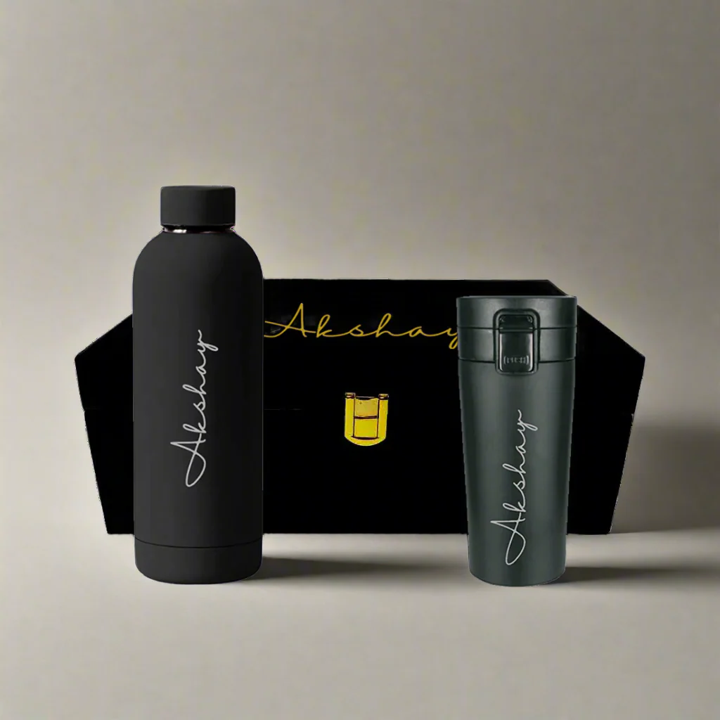 Valentine's Day Gifts for Boyfriend-Black Personalized Double Insulated Bottle, Coffee Tumbler with Hip Flask or Diary - Image 3