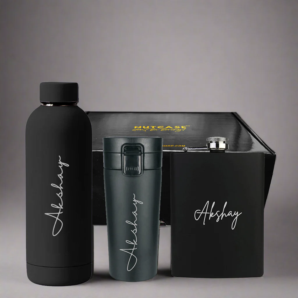 Valentine's Day Gifts for Boyfriend-Black Personalized Double Insulated Bottle, Coffee Tumbler with Hip Flask or Diary - Image 4