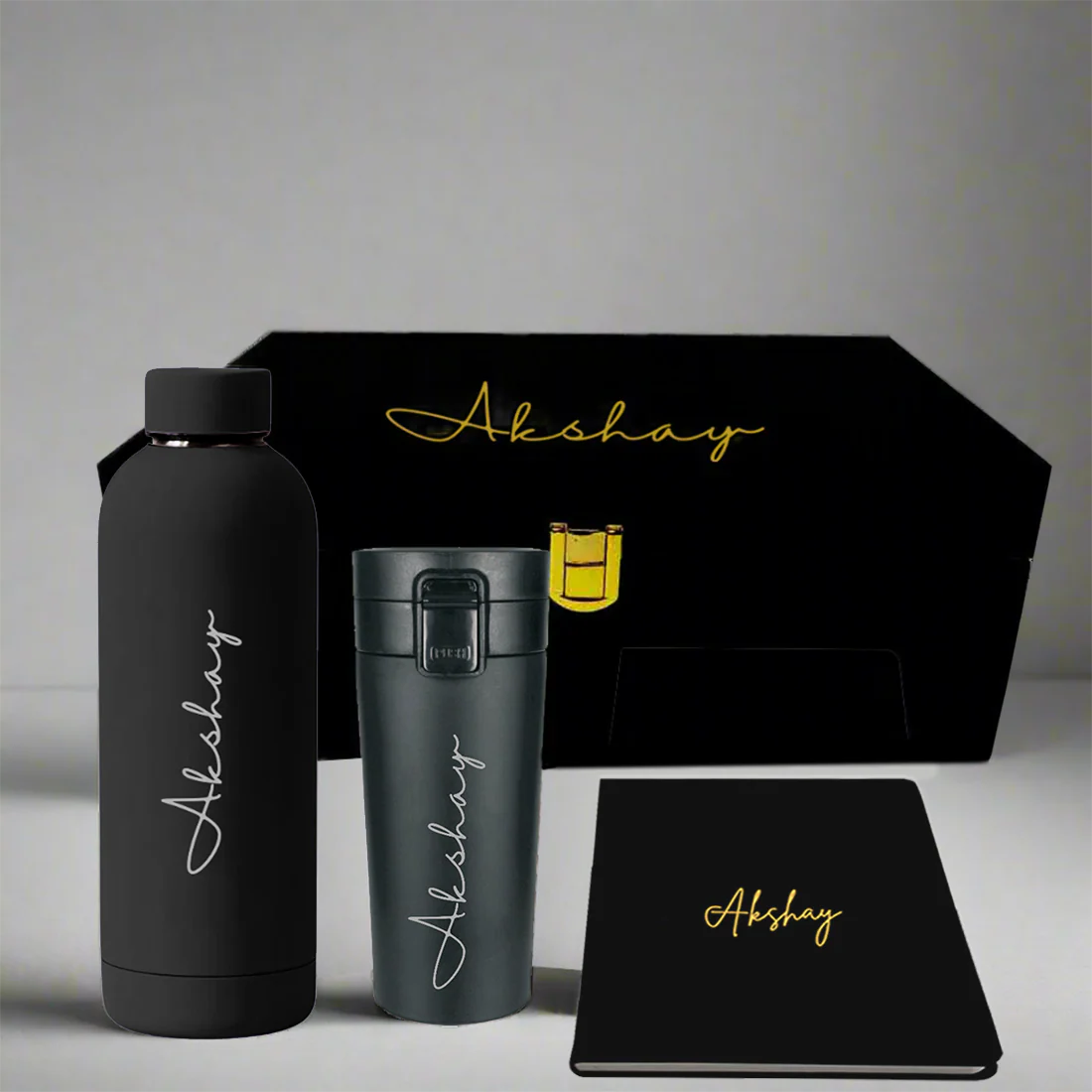 Valentine's Day Gifts for Boyfriend-Black Personalized Double Insulated Bottle, Coffee Tumbler with Hip Flask or Diary - Image 5