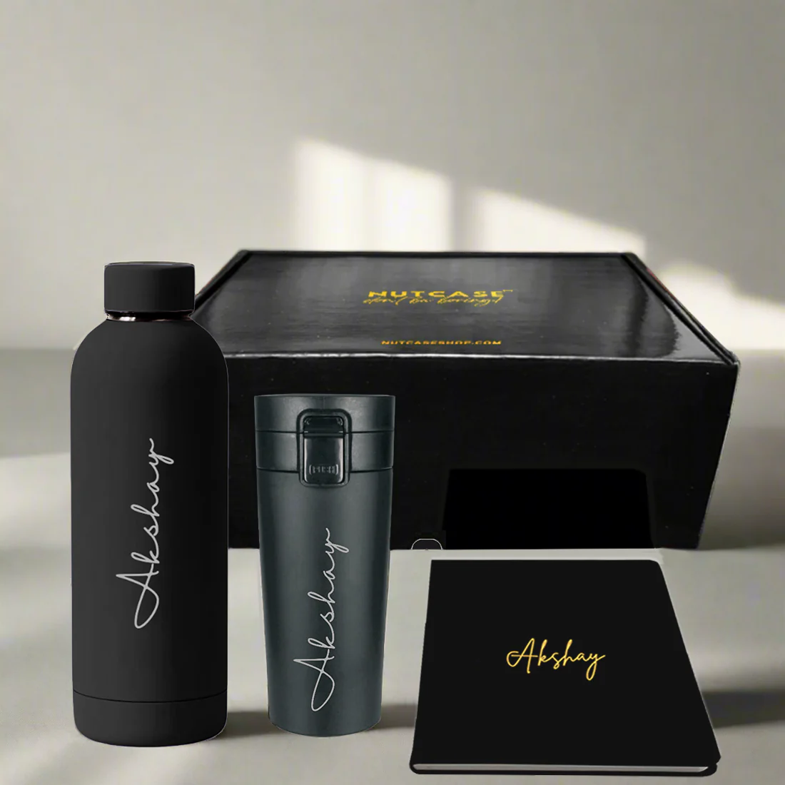 Valentine's Day Gifts for Boyfriend-Black Personalized Double Insulated Bottle, Coffee Tumbler with Hip Flask or Diary - Image 6