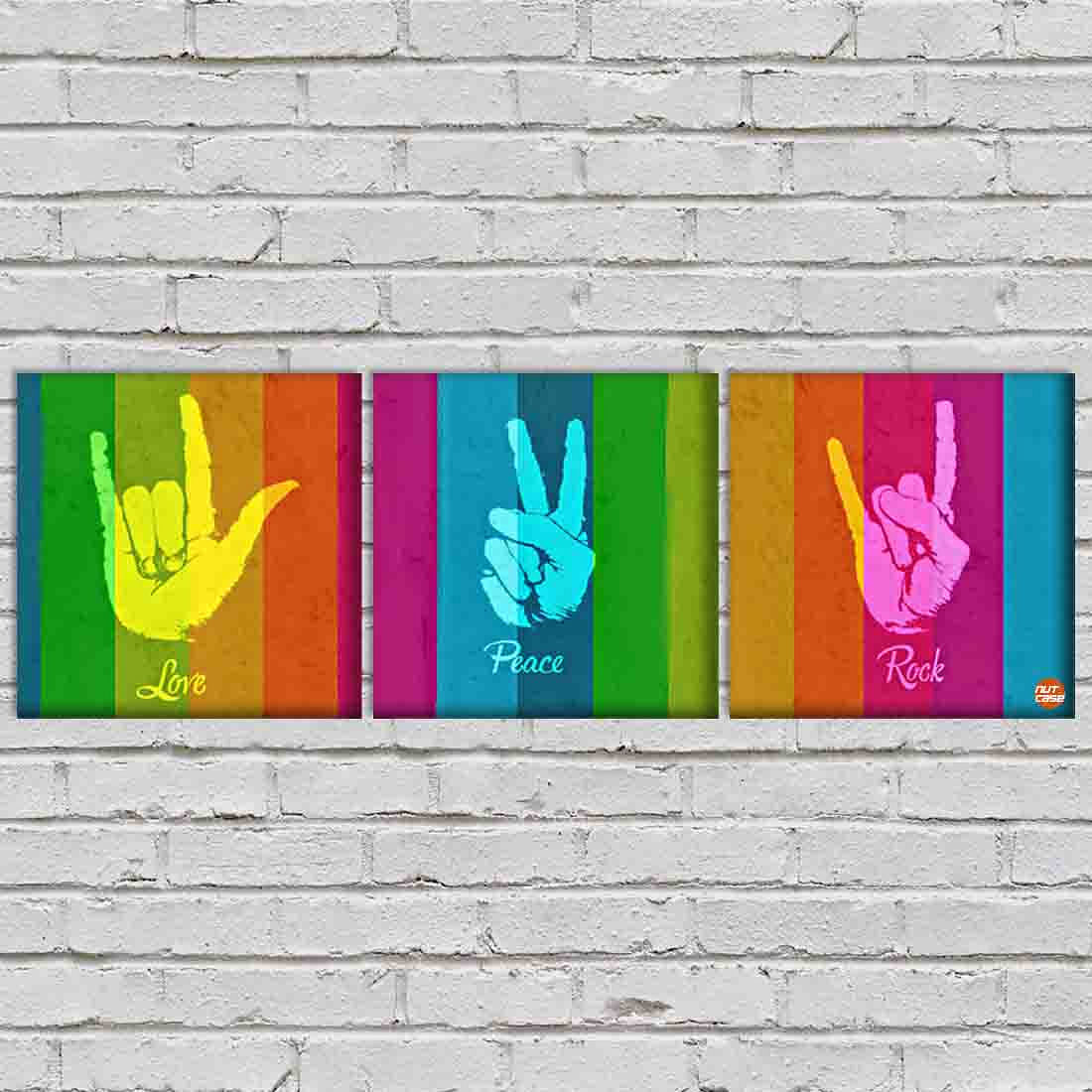 Wall Art Decor Hanging Panels Set Of 3 -love peace rock