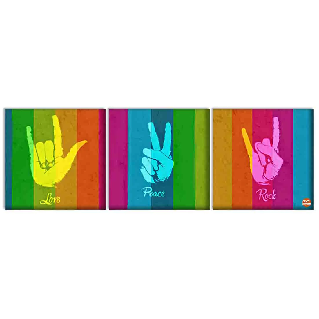 Wall Art Decor Hanging Panels Set Of 3 -love peace rock - Image 2