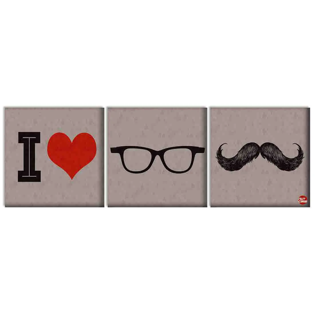 Wall Art Decor Hanging Panels Set Of 3 -i love mustache - Image 2