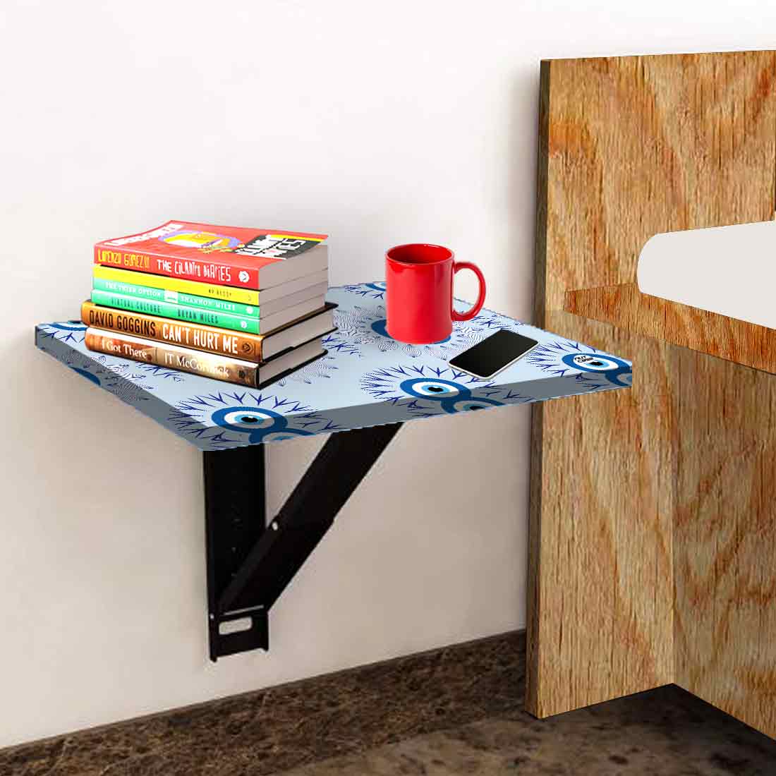 Fold Down Wall Hung Bedside Table with Desk for Laptop - Evil Eye Protector - Image 7