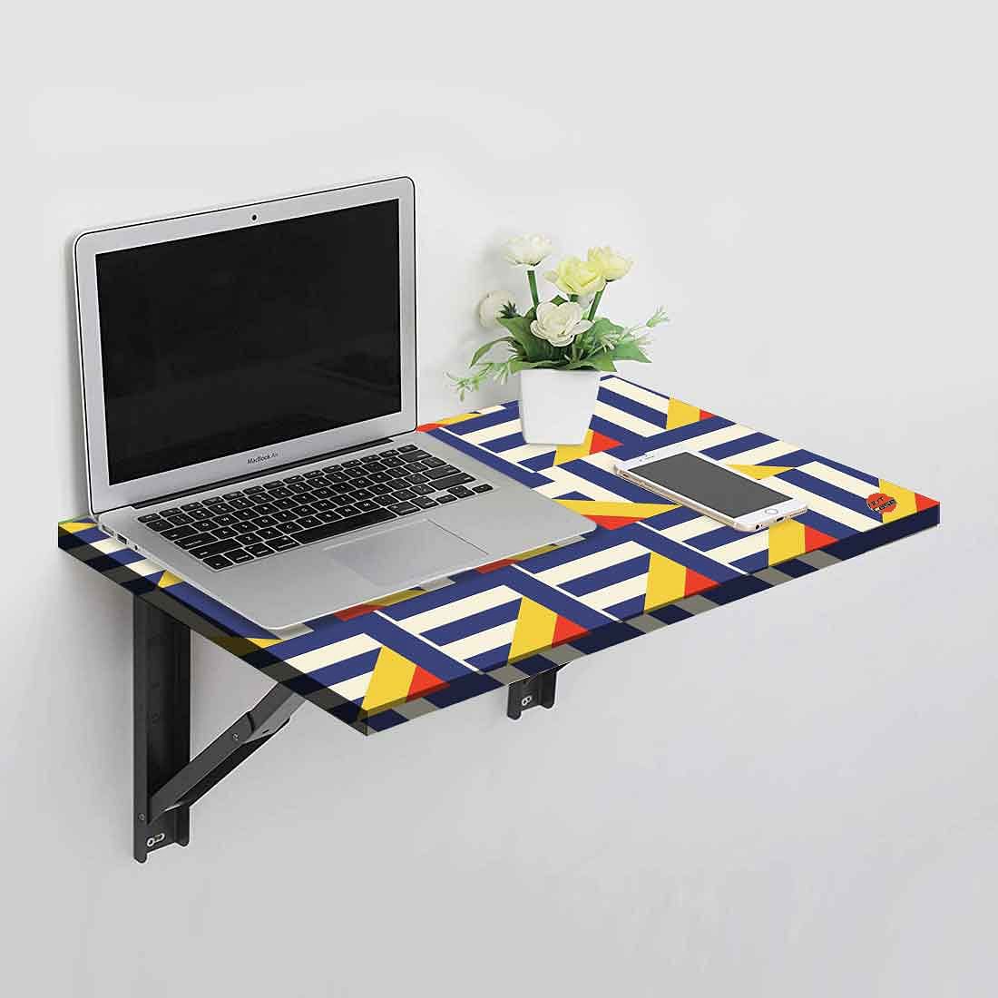 Wall Mounted Folding Work and Study Table Desk - Blue Geometric - Image 2