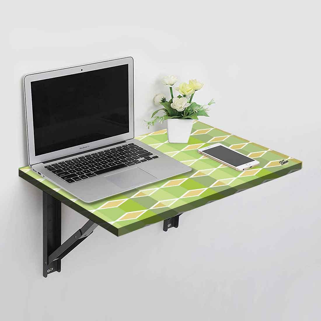 Wall Mounted Folding Study Table Desk - Green Geometric - Image 2