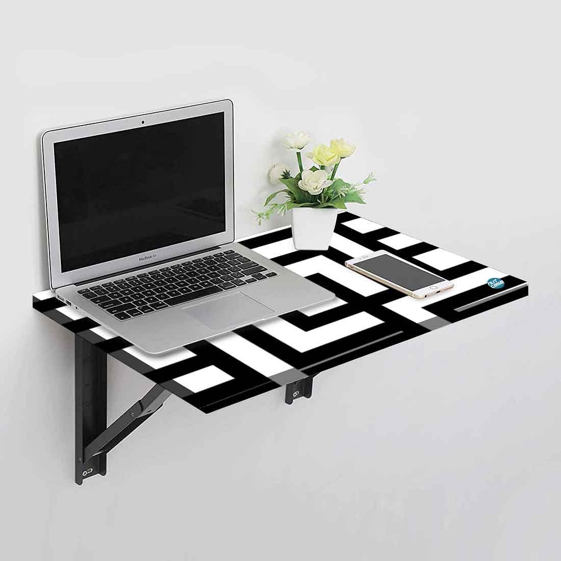 Wall Mounted Folding Study Table -  Black White Blocks - Image 2