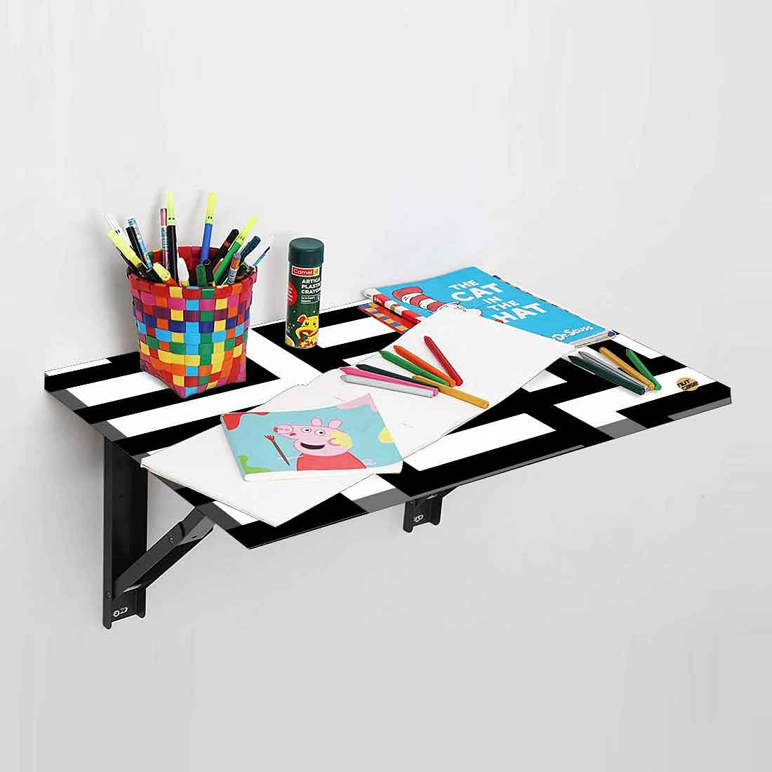Wall Mounted Folding Study Table -  Black White Blocks - Image 3