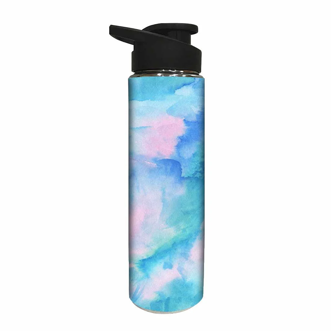Designer Stainless Steel Sipper Bottle -  Arctic Space Sky Blue and Green Watercolor - Image 2