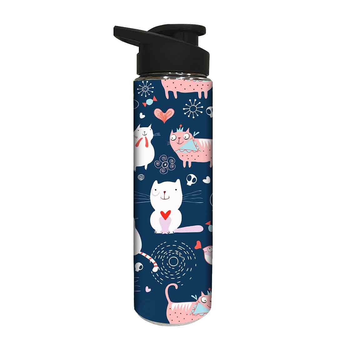 Designer Stainless Steel Water Bottle for Girls - Cute Cats - Image 2