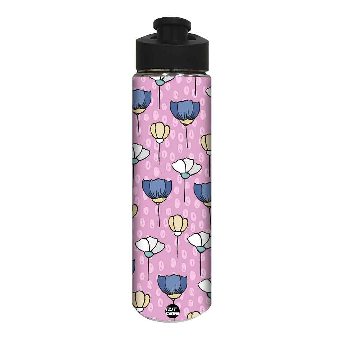 Designer Stainless Steel Water Bottle - Flower with Pink Background