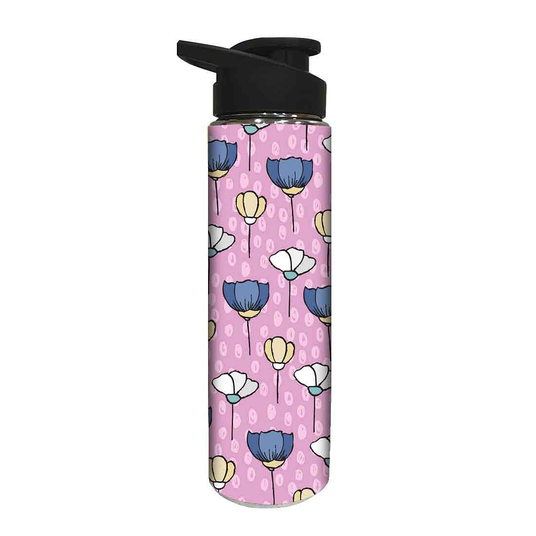 Designer Stainless Steel Water Bottle - Flower with Pink Background - Image 2