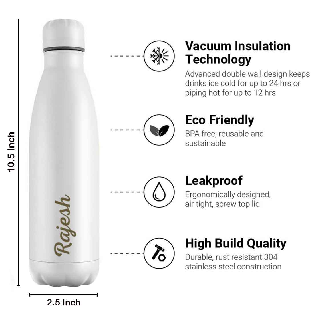 Personalized Water Bottle Insulated Stainless Steel Hot & Cold Cola Thermos - Add Name - Image 13